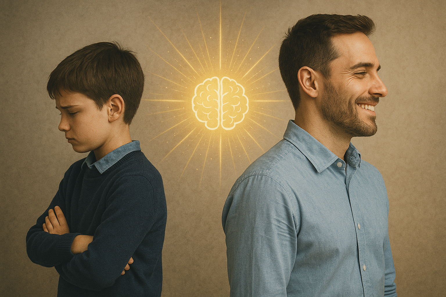 Man smiling with ease, symbolising confidence and relief after hypnoanalysis.