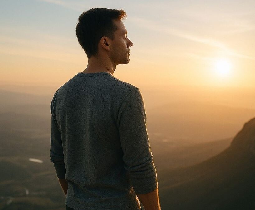Person standing calmly on a cliff edge, symbolising freedom from fear through hypnotherapy in Gillingham, Kent.