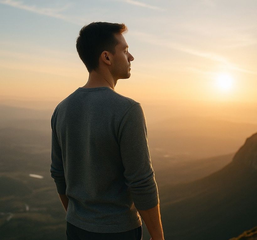 Person standing calmly on a cliff edge, symbolising freedom from fear through hypnotherapy in Gillingham, Kent.