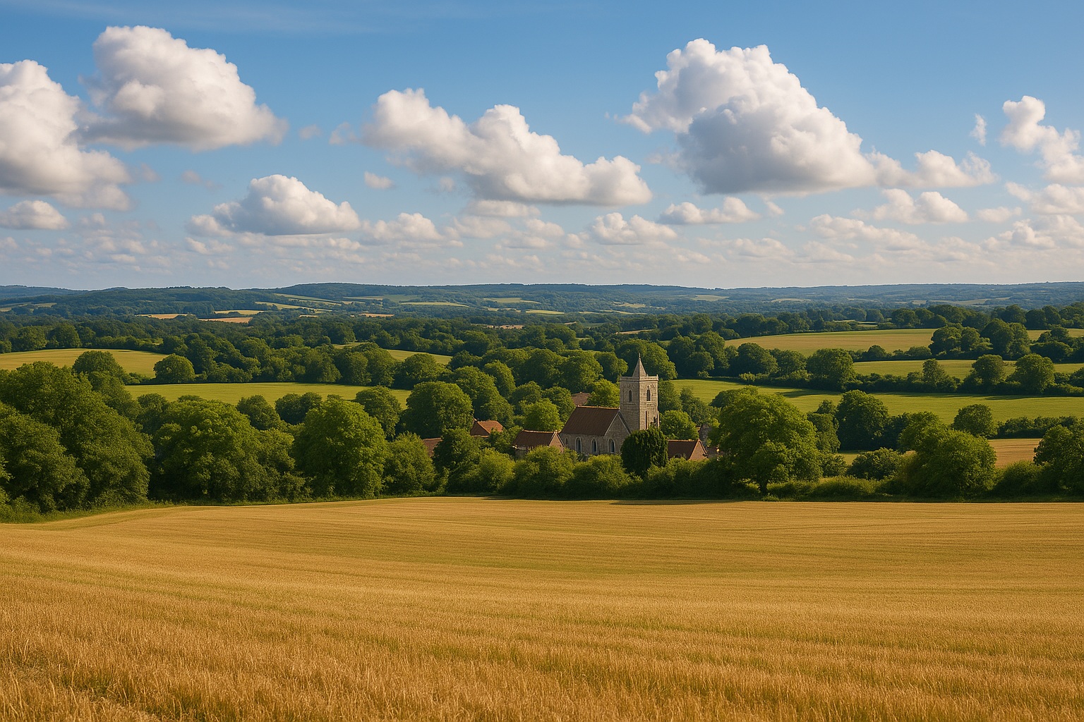 A peaceful Kent countryside landscape with rolling hills and soft sunlight, symbolising calm, clarity, and relaxation — ideal for a hypnotherapy setting.
